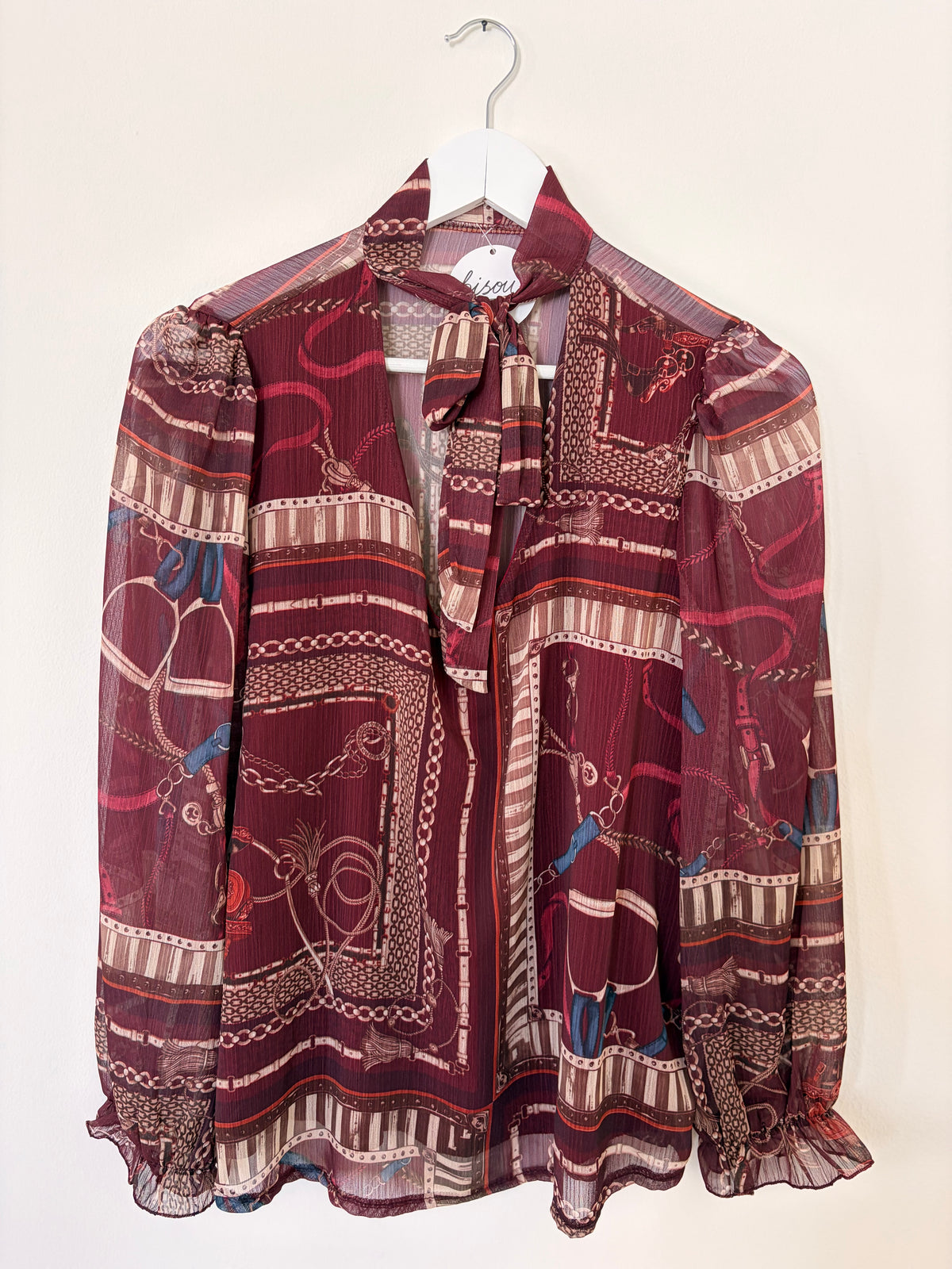 Bluse gemustert mit Schlaufe in div. Farben