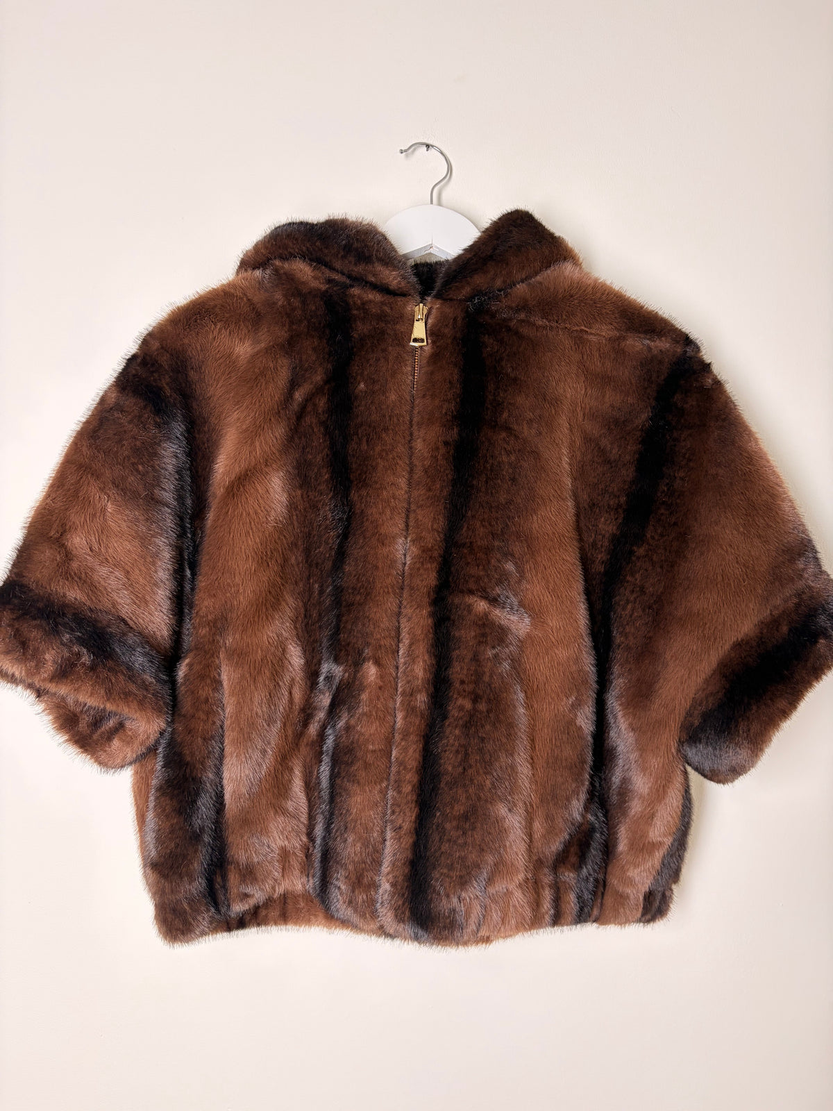 Kunstfell Jacke ¾ Arm mit Kapuze meliert