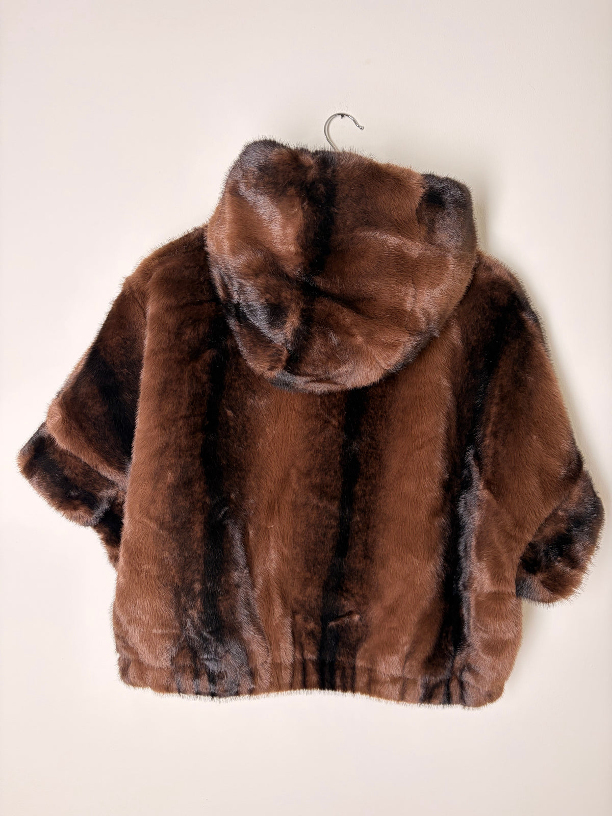 Kunstfell Jacke ¾ Arm mit Kapuze meliert