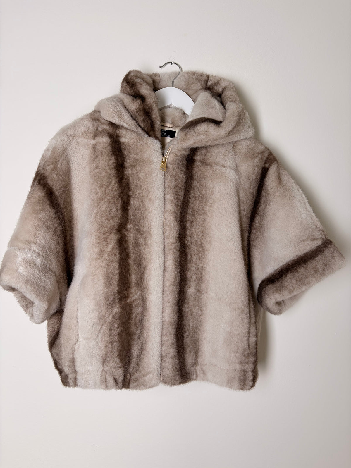 Kunstfell Jacke ¾ Arm mit Kapuze meliert